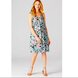 J Jill Love Linen A-line Sleeveless green & pink floral dress ss S